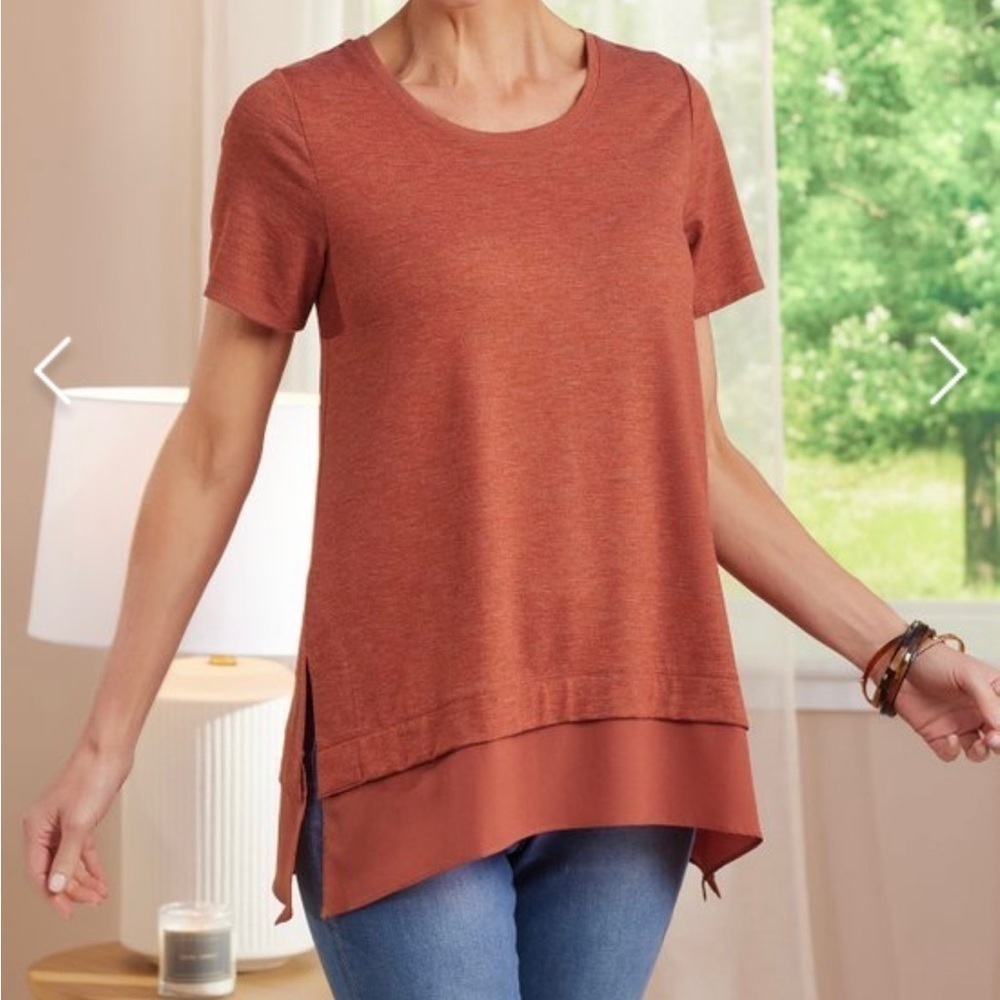 Soft Surroundings Willa Short Sleeve Pink Coral Tunic T-Shirt Size S